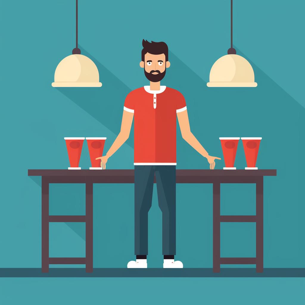 A player standing in the correct stance for beer pong