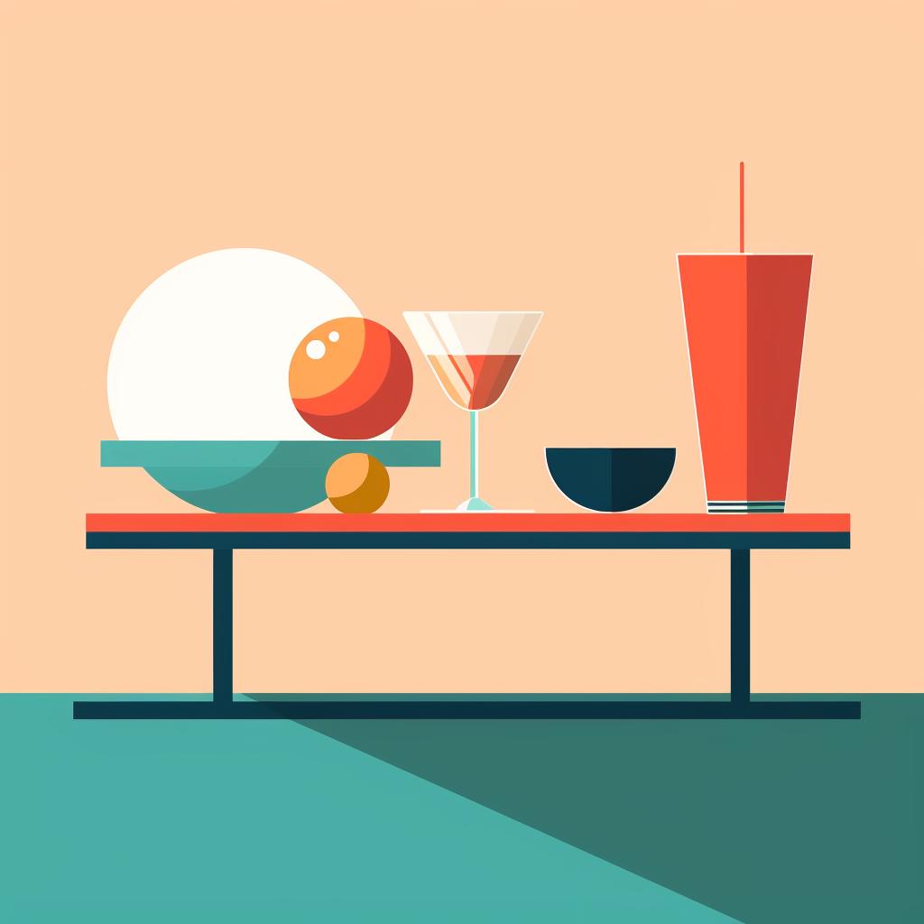 A large cup, a ping pong ball, and various drinks on a table