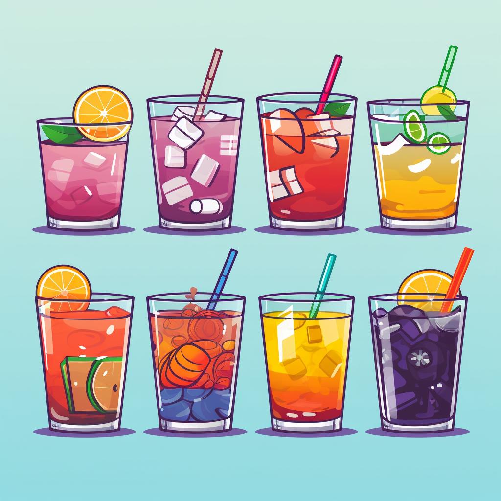 Various drinks being chosen by players