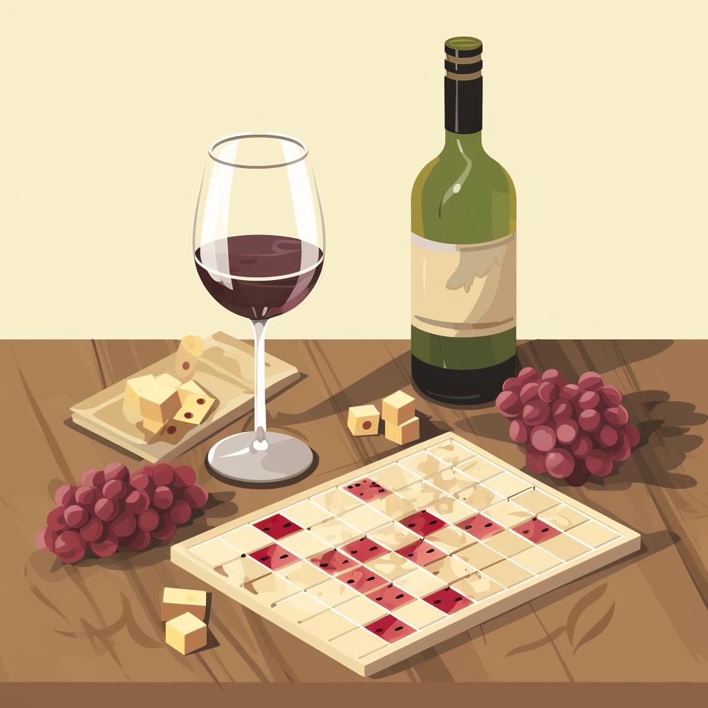 Invitation card with Scrabble pieces and a glass of wine