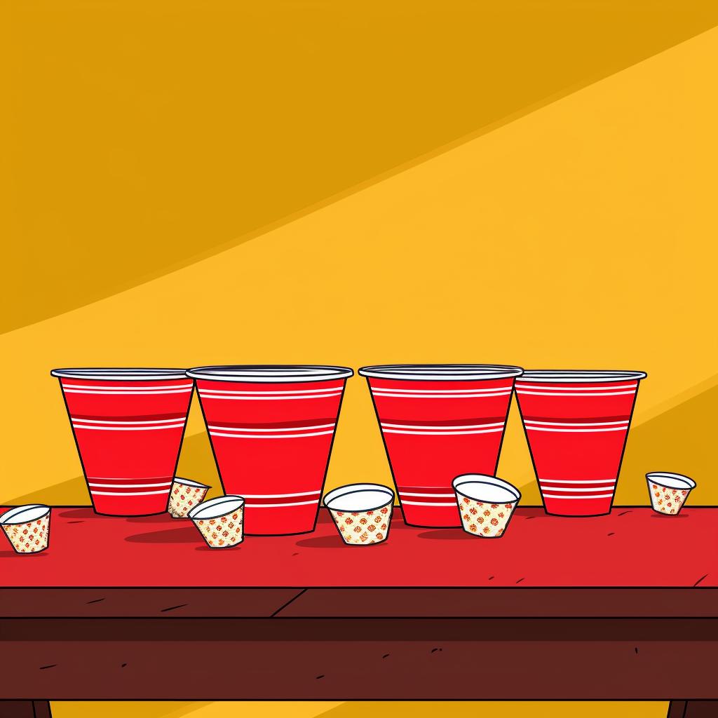 Cups being rearranged on the beer pong table