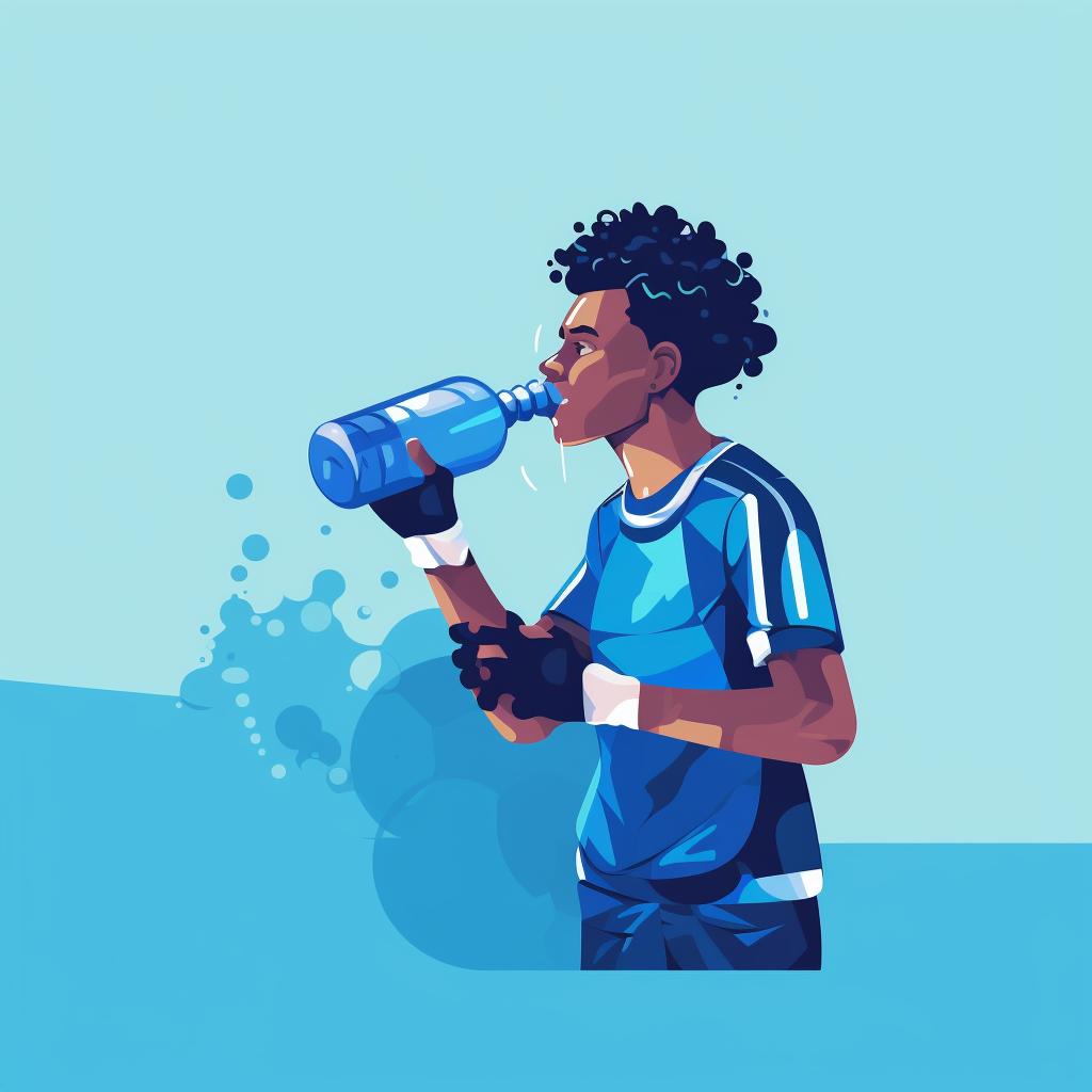 A player drinking water from a bottle between shots.