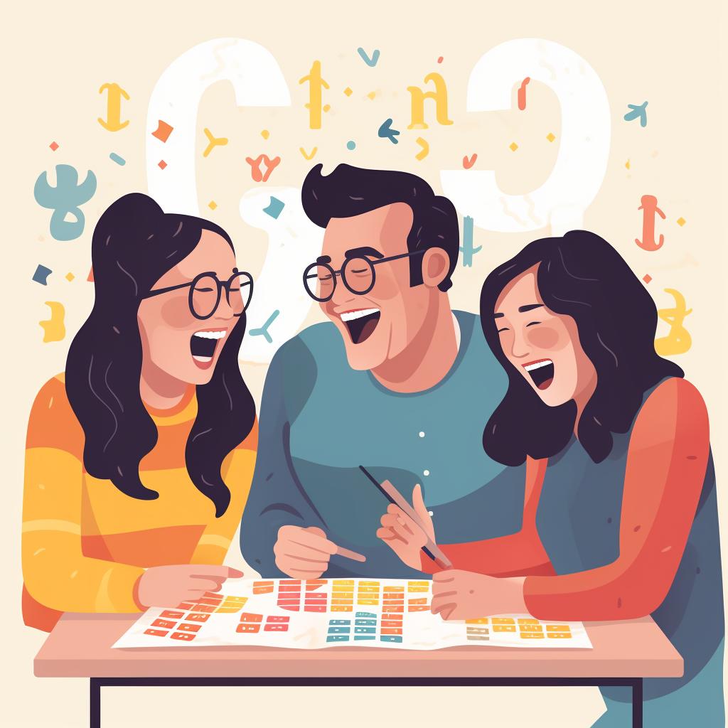 Friends laughing and playing Scrabble