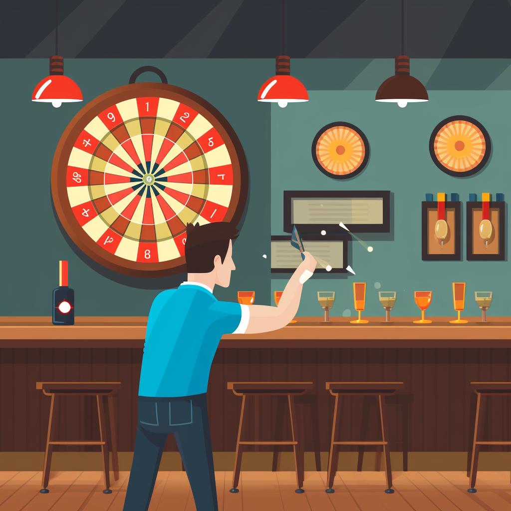 Person practicing darts at a bar