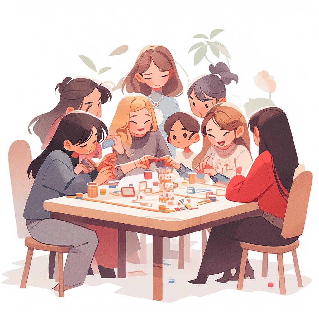 A group of friends gathered around a table, ready to play a game.