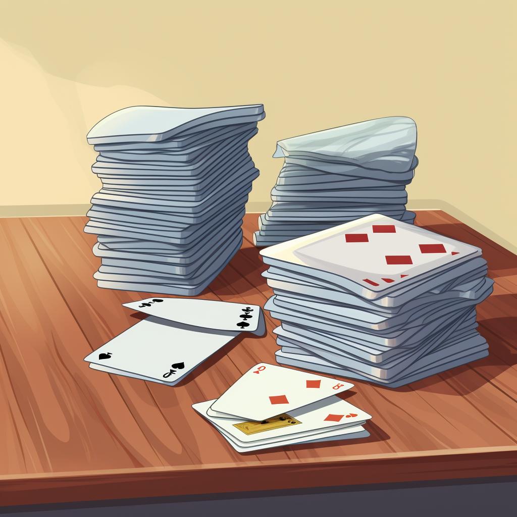 A stack of trivia cards on a table.
