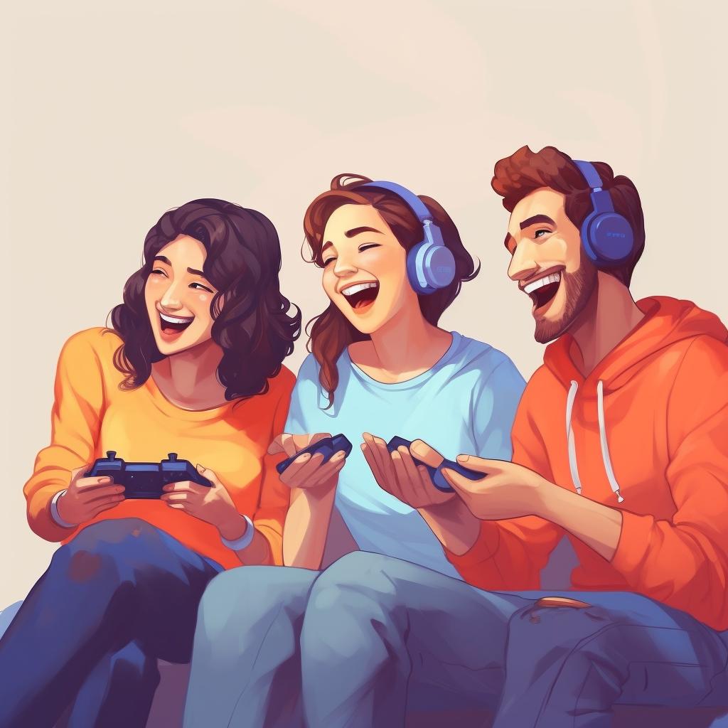 A group of friends laughing and enjoying the game.